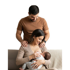 Mother breastfeeding baby with loving father support