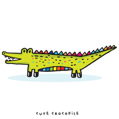 Hand drawing doodle cute crocodile vector illustration for t-shirt design for kids. Vector illustration design for fashion fabrics, textile graphics, prints, Cute alligator