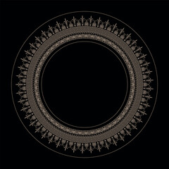 Golden Greek key and floral meander frame. Patterns of Greece, ancient Rome. Circle european antique border. Circular pattern. Vintage decorative elements. Islam, Arabic, Indian, ottoman motifs