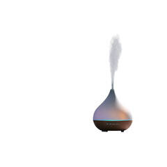 Aromatic diffuser releases steam against a transparent background, its soft light and wood grain texture creating a relaxing mood for aromatherapy and wellness practices.
