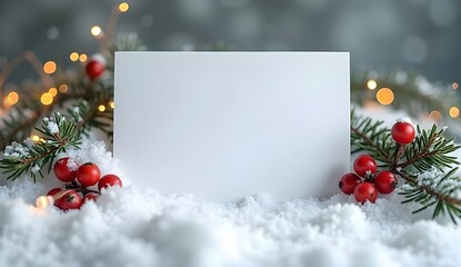Blank White Card in Snowy Christmas Setting