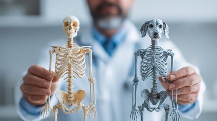 Vet Presents Anatomical Comparison Between Human and Dog Skeletons in a Side-By-Side View