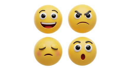 Diverse emoji expressions isolated