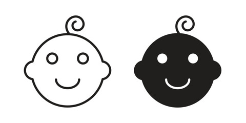 Child face icon in flat and liner trendy style for app ui designs