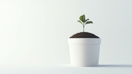 small plant pot with visible soil, pure white studio setting, highend branding style, crisp and modern