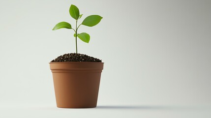 small plant pot with visible soil, bright white background, productinuse concept, clean product focus