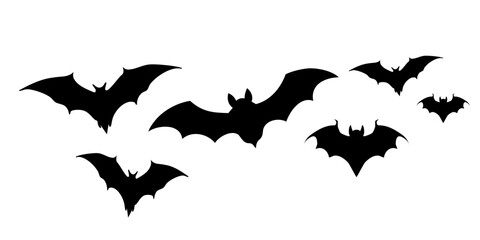 Flying Bats Silhouette Set for Halloween Night – Dark and Creepy Vector Art