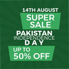 14 August Pakistan Independence Day sale banner poster and social media business board. vector illustration sign. 