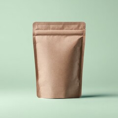 Beige resealable pouch against mint backdrop