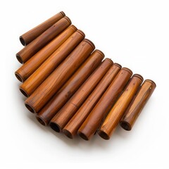 romanian pan flute (nai) isolated on white background, curved wooden pipes, cultural traditional instrument, soft lighting, clean shadows, folk aesthetic