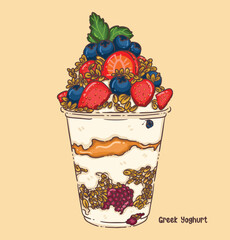 Berry and Granola Yogurt Parfait Illustration