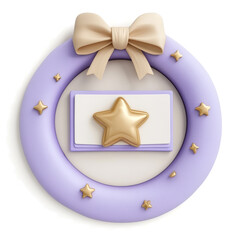  Purple certificate with a gold ribbon around it and stars on the side, white background