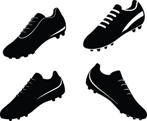 Black cleat icon set for soccer players and sports designs, vector illustration.