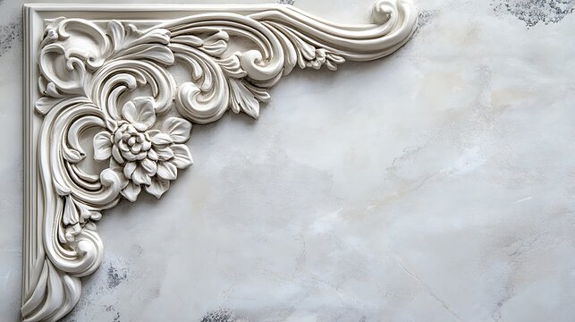 Ornate corner molding on a textured wall