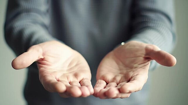 Open Hands Reaching Out In Gray Background With Soft Lighting Suggesting Offering Support or Care Isolated Against Light Gray Background