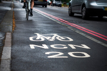 National Cycle Lane alongside busy road with traffic