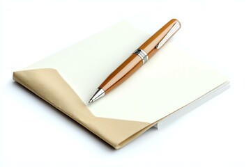 notebook open with pen on top, clean minimal white backdrop, productinuse concept, studiograde lighting