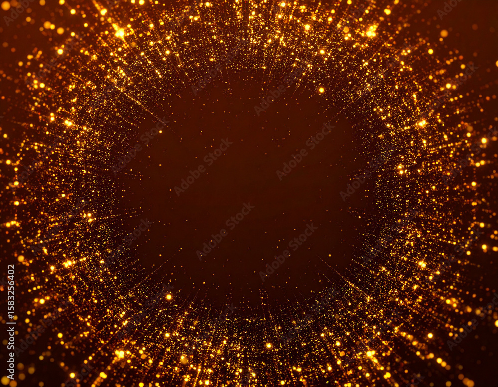 Poster an abstract and ethereal image featuring a dynamic vortex or tunnel composed of numerous glowing gol