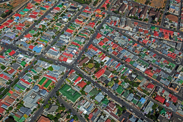 Aerial view of the bohemian district of Woodstock in Cape town