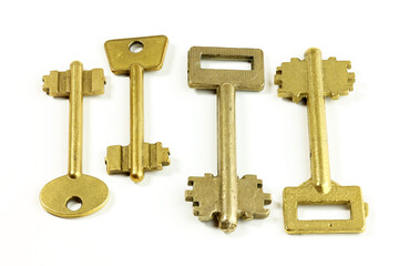 Brass key for opening the lock in the house.