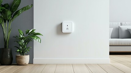 travel adapter plugged into wall, bright white background, crisp and modern, clean product focus