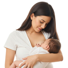 Loving mother breastfeeding her newborn baby with tenderness