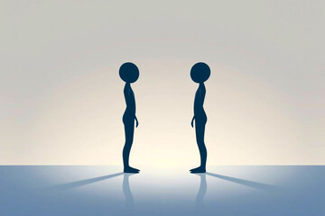 Two abstract two-dimensional humanoid figures in modern flat design style, minimalist composition, bold colors, vector art—ideal for tech, design, or conceptual use