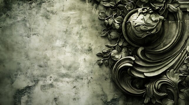 Ornate plasterwork detail on aged wall
