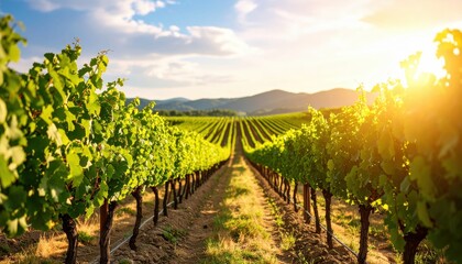 Fototapeta premium Vineyard Rows Under Sunlight