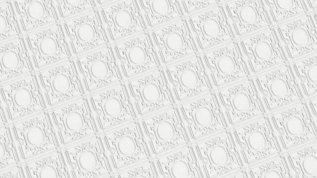 Embossed tile pattern with classic square textures in white.