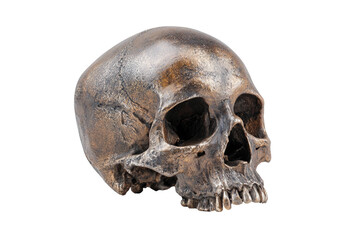 Obraz premium Detailed Bronze Skull on Transparent Background