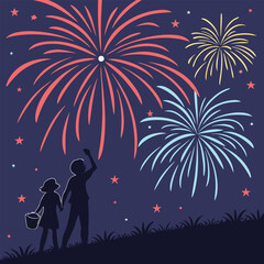 Black silhouette of fireworks bursting in the sky. Great for New Year’s Eve, Independence Day, weddings, festivals, and other celebratory designs.