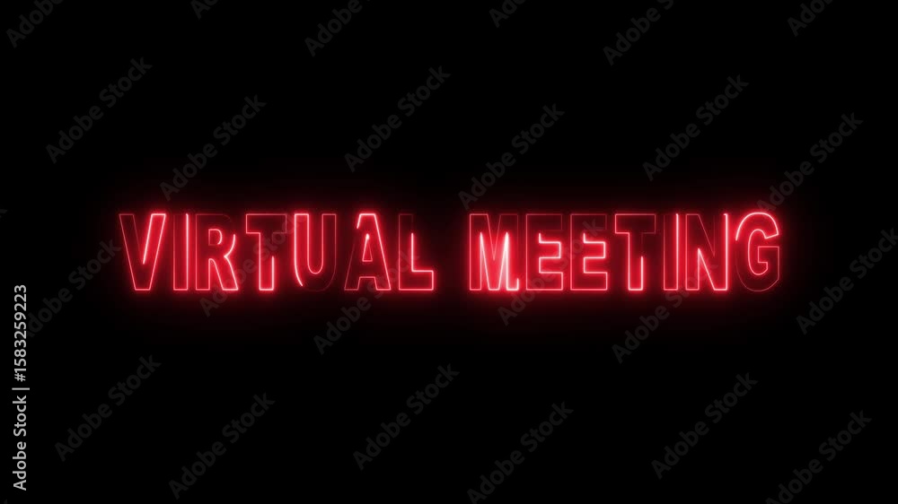 Poster dynamic neon sign animation virtual meeting red glowing text on black background ideal for