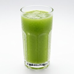 Refreshing Green Juice in Glass on White Background