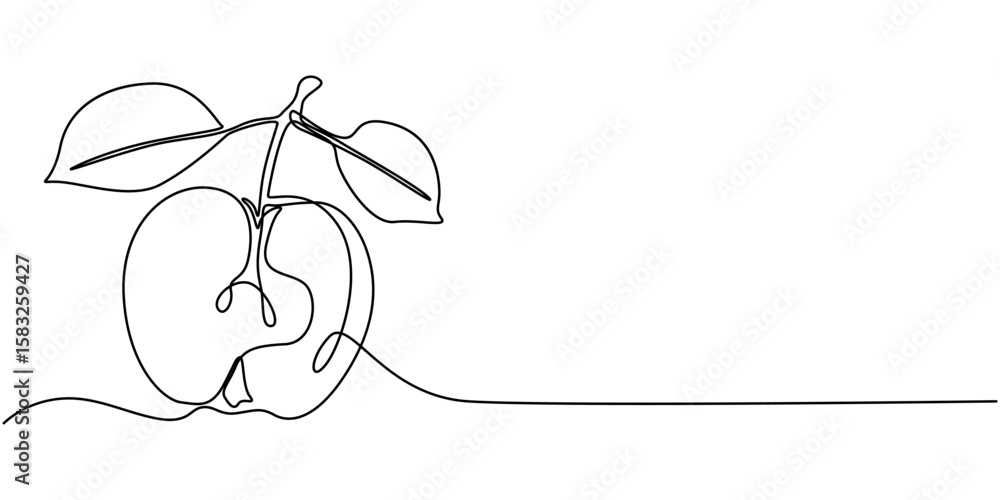 Poster apple core continuous line drawing art. abstract simple apple core. one line continuous outline isol