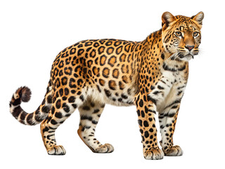 Obraz premium Majestic leopard standing proudly with its distinctive spotted coat isolated on transparent background