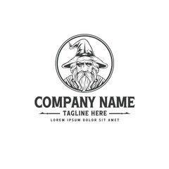 Vintage Wizard Logo Design – Hand Drawn Sorcerer Emblem for Branding