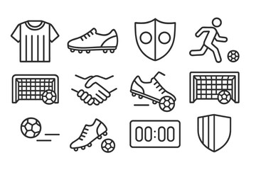 Soccer coaching outline icon set. whistle, game strategy, and teamwork icons collection