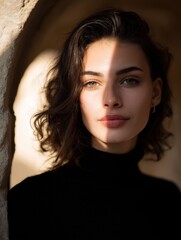 Captivating Portrait of a Woman in an Urban Archway at Sunset