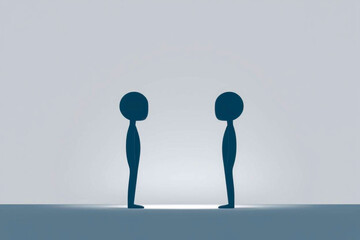 Two abstract two-dimensional humanoid figures in modern flat design style, minimalist composition, bold colors, vector art—ideal for tech, design, or conceptual use