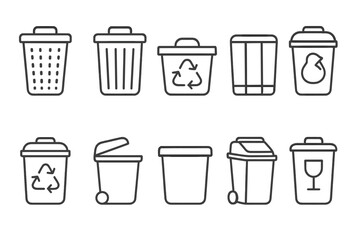 Recycling, waste outline icon set. trash, disposal, bin outline icons collection