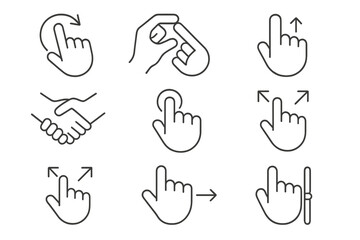 Gesture control line icon set. hand, swipe, tap, scroll interface icons collection