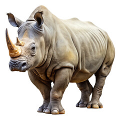Fototapeta premium Majestic white rhinoceros standing proudly with its iconic horns on a transparent background isolated on transparent background