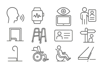 Accessibility, disability outline icon set. universal access, health care line icons collection