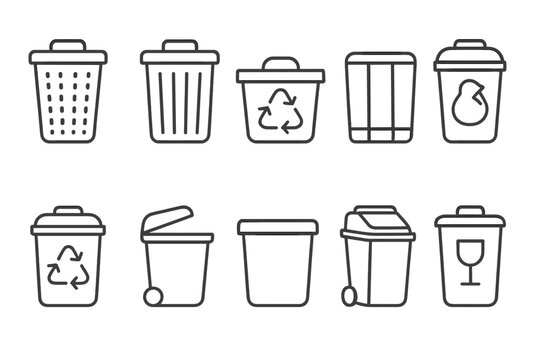 Recycling, waste outline icon set. trash, disposal, bin outline icons collection