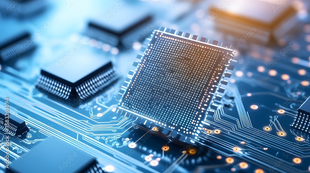 Poster close-up view of intricate circuit board components.