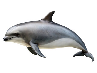 Naklejka premium A realistic portrayal of a bottlenose dolphin swimming gracefully with its sleek body and distinctive dorsal fin isolated on transparent background