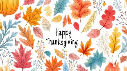 Thanksgiving's Autumnal Display: A vibrant collage of seasonal leaves and pumpkins announces the arrival of Thanksgiving, exuding warmth and the essence of fall.