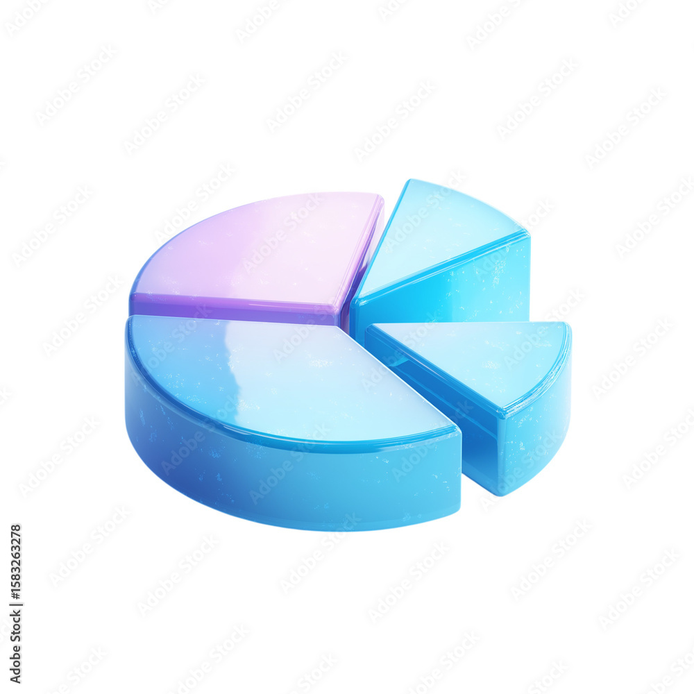 Fototapete glossy 3d pie chart segments with blue and pink gradient isolated on transparent background