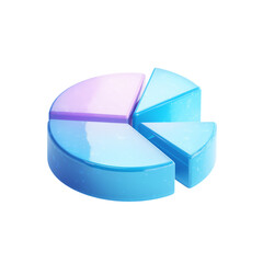 Glossy 3d pie chart segments with blue and pink gradient isolated on transparent background